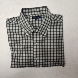 Peter Millar Button Down Shirt Mens XL Green Blue Plaid Crown Crafted Golf